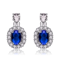 ROZZATO Sterling Sapphire Cubic Zirconia Halo Drop Earrings In Silver