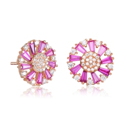 ROZZATO Sterling Silver Rose Plated Ruby Cubic Zirconia Stud Earrings In Gold