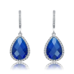 ROZZATO Sterling Sapphire Cubic Zirconia Halo Dangle Earrings In Silver