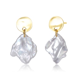ROZZATO Sterling Silver Plated Freshwater Fantasy Pearl Drop Earrings In Gold