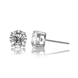 ROZZATO Sterling Cubic Zirconia Solitaire Stud Earrings In Silver