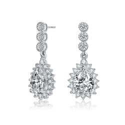 ROZZATO Sterling Cubic Zirconia Halo Drop Earrings In Silver