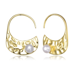 ROZZATO Sterling Silver Plated Freshwater Pearl Hoop Earrings In Gold