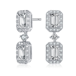 ROZZATO Sterling Cubic Zirconia Rectangular Halo Drop Earrings In Silver