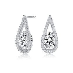 ROZZATO Sterling Cubic Zirconia Pear Halo Drop Earrings In Silver