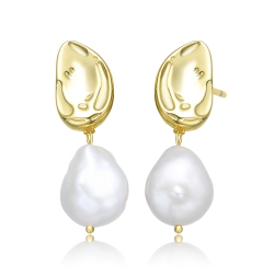 ROZZATO Sterling Silver Plating Freshwater Pearl Dangling Earrings In Gold