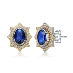 ROZZATO Rhodium And 14K Plated Sapphire Cubic Zirconia Stud Earrings In Gold