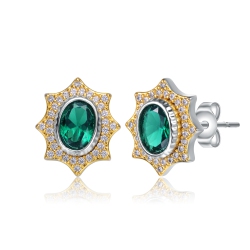 ROZZATO Rhodium And 14K Plated Emerald Cubic Zirconia Stud Earrings In Gold
