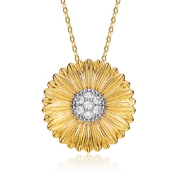 ROZZATO Rhodium And 14K Plated Cubic Zirconia Floral Pendant In Gold
