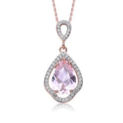 ROZZATO Rose Plated Pear Shaped Light Purple Cubic Zirconia Pendant In Gold