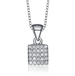 ROZZATO C.z. Sterling Rhodium Plated Square Shape Pendant In Silver