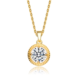 ROZZATO C.z. Sterling Silver Plated Classic Round Pendant In Gold