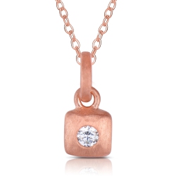 ROZZATO C.z. Sterling Rose Plated Brushed Square Shape Drop Pendant In Silver