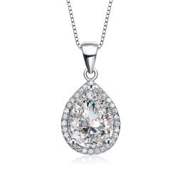 ROZZATO Sterling Clear Cubic Zirconia Teardrop Shaped Pendant Necklace In Silver