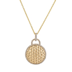 ROZZATO C.z. Sterling Silver Plated Round Hammered Drop Pendant In Gold