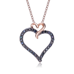 ROZZATO Black-Plated Sterling Cubic Zirconia Double Heart Necklace In Silver