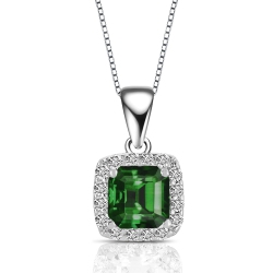 ROZZATO C.z. Sterling Rhodium Plated Assher Cut Emerald Drop Pendant In Silver