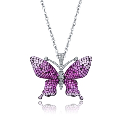 ROZZATO Sterling Silver With Rhodium And Plated Long Lasting Butterfly Pendant Necklace In Black