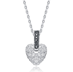 ROZZATO Sterling Silver Cubic Zirconia Heart Bedazzled Pendant In White