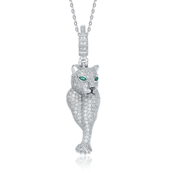 ROZZATO Sterling Rhodium Plated Emerald Cubic Zirconia "cheetah" Spring Ring Pendant In Silver