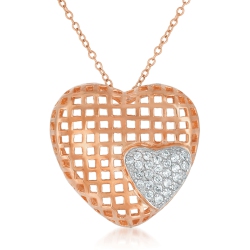ROZZATO C.z. Sterling Rose Plated Heart Shape Lace Pendant In Silver