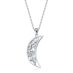 ROZZATO Sterling Silver Cubic Zirconia Moon-Shaped Pendant In White