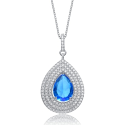 ROZZATO Sterling Silver Oval Teardrop White Cubic Zirconia Pendant In Light Blue