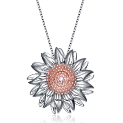 ROZZATO Rhodium Plated Cubic Zirconia Sunflower Shape Pendant In Multicolor