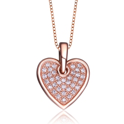 ROZZATO Rose Overlay Cubic Zirconia Pave Heart Necklace In Gold