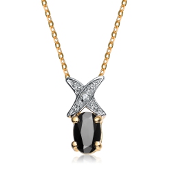 ROZZATO Sterling Silver Cubic Zirconia Gold Plating Clear And Black Cubic Zirconia Pendant In White