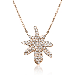 ROZZATO Sterling Silver Cubic Zirconia Stones Rose Maple Leaf Pendant In White