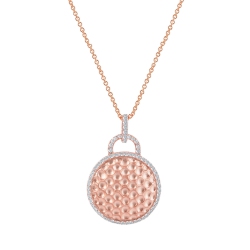 ROZZATO C.z. Sterling Rose Plated Round Hammered Drop Pendant In Silver