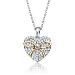 ROZZATO Sterling Two Tone And Clear Cubic Zirconia Heart Necklace In Silver