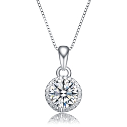 ROZZATO Sterling Round Clear Cubic Zirconia Accent Pendant Necklace In Silver