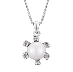 ROZZATO Sterling Silver Stone And Cubic Zirconia Accent Necklace In White