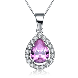 ROZZATO C.z. Sterling Silver Rhodium Plated Teardrop Pendant In Pink