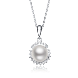 ROZZATO Cz Sterling Pearl Pendant In Silver