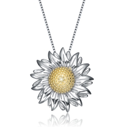ROZZATO Rhodium Plated Cubic Zirconia Sunflower Shape Pendant In Multicolor
