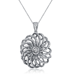 ROZZATO C.z. Sterling Rhodium Plated Round Fancy Pendant In Silver