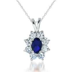 ROZZATO C.z. Sterling Rhodium Plated Sapphire Flower Shape Drop Pendant In Silver