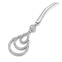 ROZZATO C.z. Sterling Rhodium Plated Triple Outlined Teardrop Pendant In Silver