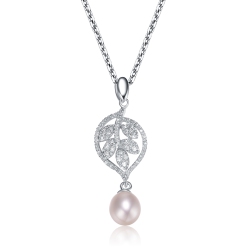 ROZZATO C.z. Sterling Rhodium Plated Pearl Drop Pendant In Silver