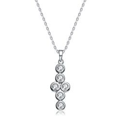 ROZZATO Sterling Silver Cubic Zirconia Dangling Pendant Necklace In White