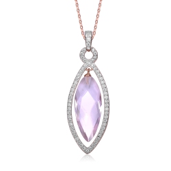 ROZZATO Rose Plated Rhombus Shaped Light Purple Cubic Zirconia Pendant In Gold