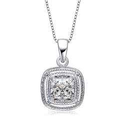 ROZZATO Cz Sterling Square Drop Pendant In Silver