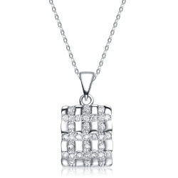 ROZZATO Sterling Silver Cubic Zirconia Woven Square Pendant In White