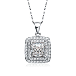 ROZZATO C.z. Sterling Rhodium Plated Square Pendant In Silver