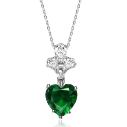 ROZZATO Sterling Silver Cubic Zirconia Heart Pendant Necklace In Green