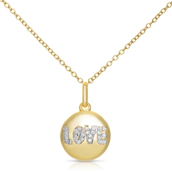 ROZZATO C.z. Sterling Silver Plated " Love " Disc Pendant In Gold