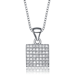 ROZZATO C.z. Sterling Rhodium Plated Square Shape Pendant In Silver